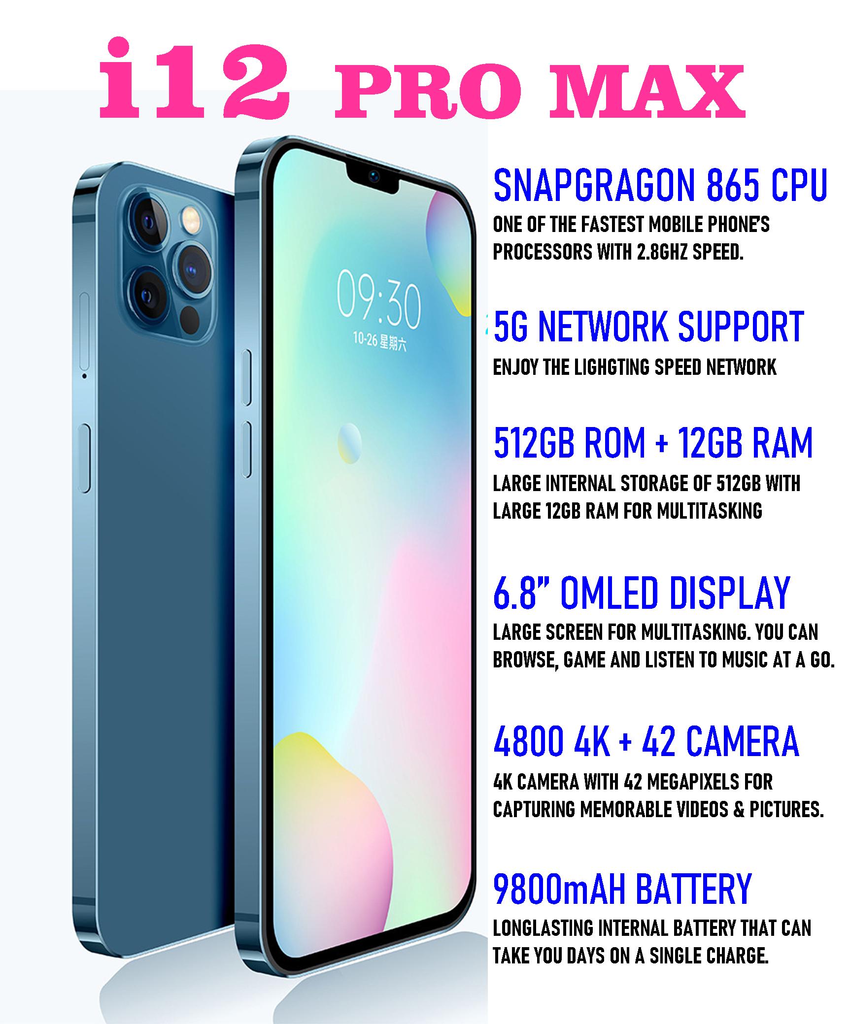 i12 Pro Max Smartphone with huge Internal Memory Henapp eStore